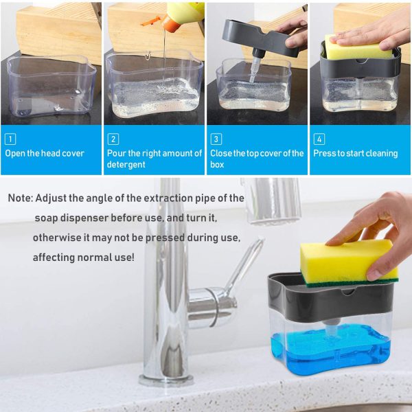 2-in-1 Multi-function Dishwashing Liquid Box Soap Pump Dispenser Sponge Holder For Dish Soap And Sponge Kitchen Clean Tool – Each