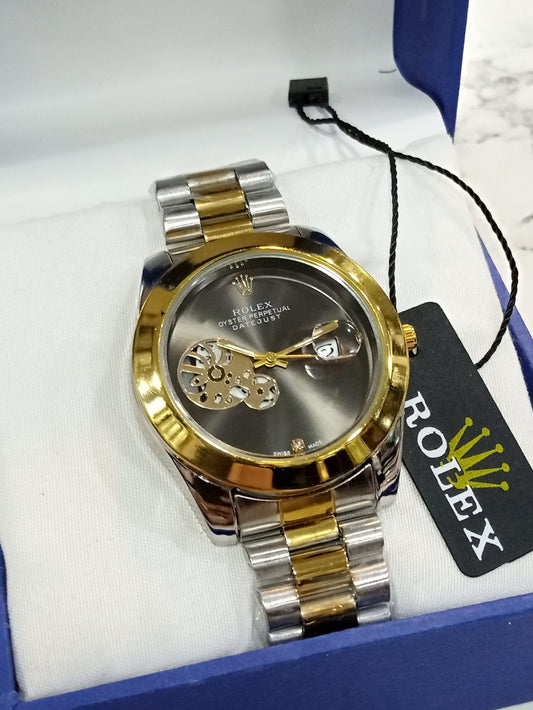 Rolex Silver Golden Dial Watch