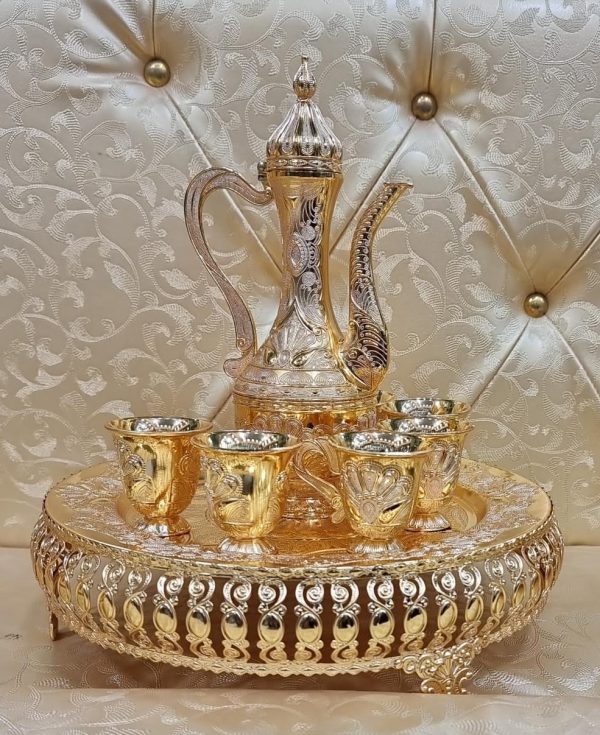 Royal Tea Set High Quality Gold and silver Plated 5ltr With 6 Pcs Cups