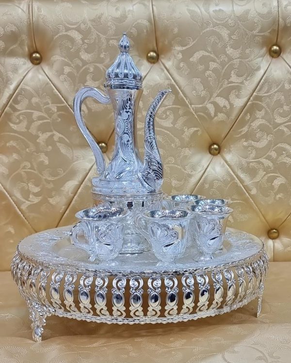 Royal Tea Set High Quality Gold and silver Plated 5ltr With 6 Pcs Cups