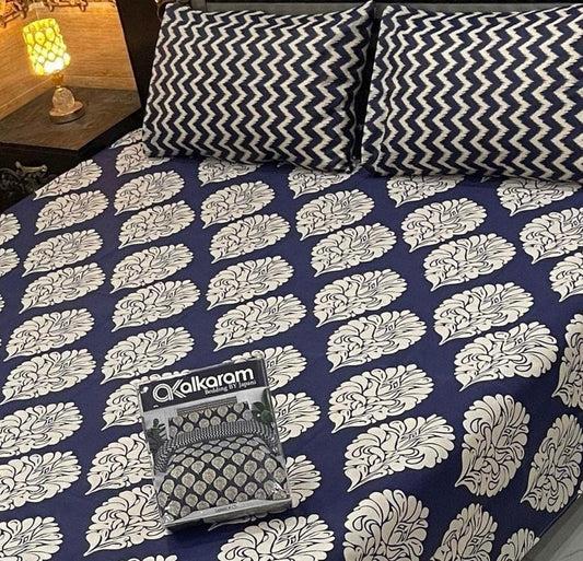 3 Pcs Cotton Salonica Printed Double Bedsheet