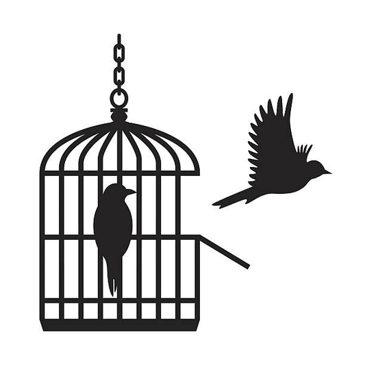 Wooden Birds In Open Birdcage Wall Sticker